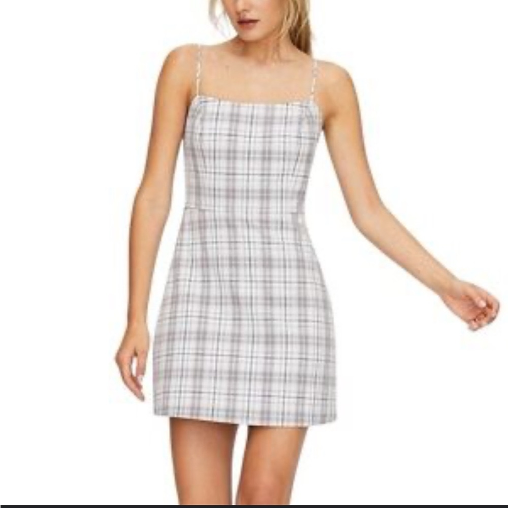 Aritzia Wilfred Checkered Mini Dress in White and Gray